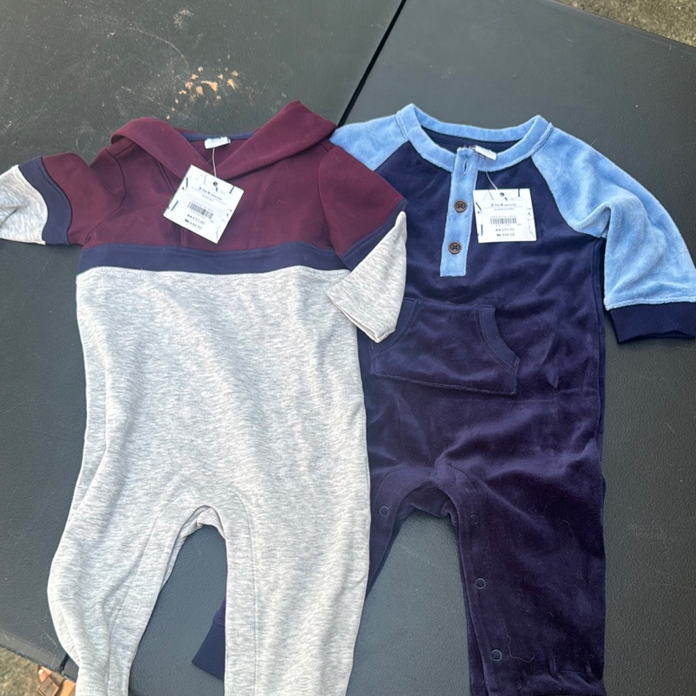 Janie and Jack Blue and Gray Footies One Piece